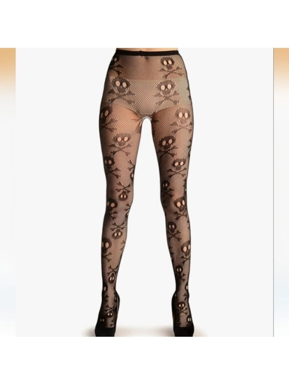 2/$10 Sheer Black Skull Pattern Fishnet Tights - Women Accessories
